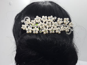 WEDDING COMB - BRASS & RHINESTONES - WITH PEARL FLOWERS