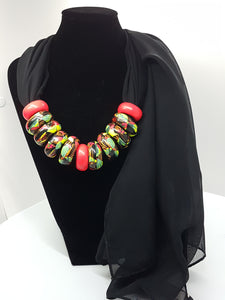 RONNY LEE CREATIONS - BEADED SCARF - BLACK/RED MIX