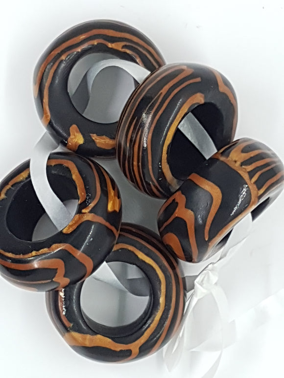 POLYMER CLAY BEAD - LIFESAVER - BLACK & GOLD