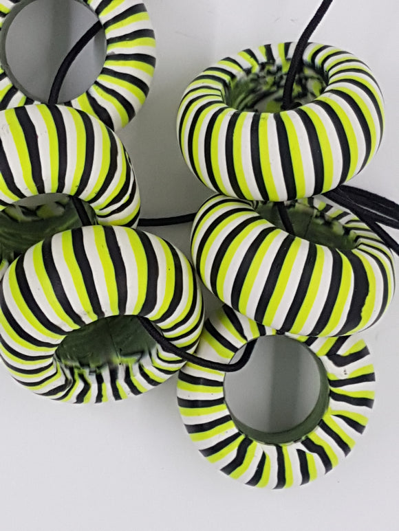 POLYMER CLAY BEAD - LIFESAVER - BLACK/LIME/WHITE