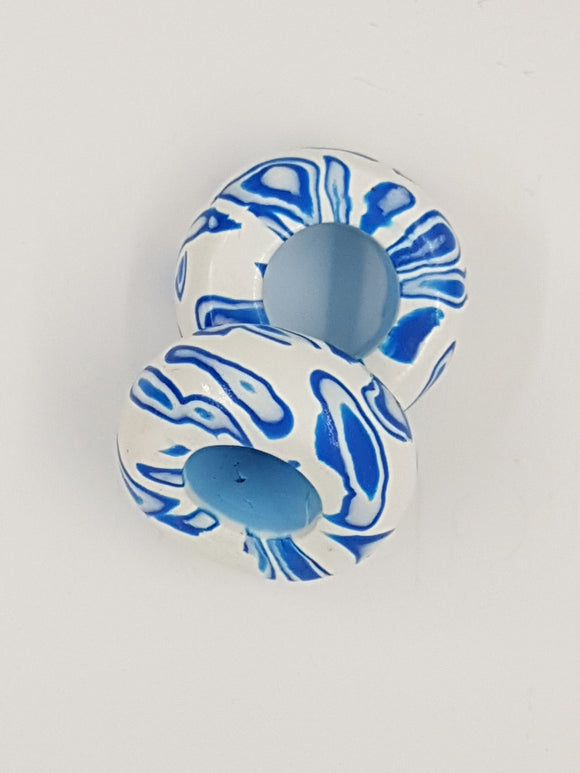 POLYMER CLAY BEAD - LIFESAVER - BLUE/WHITE NO1