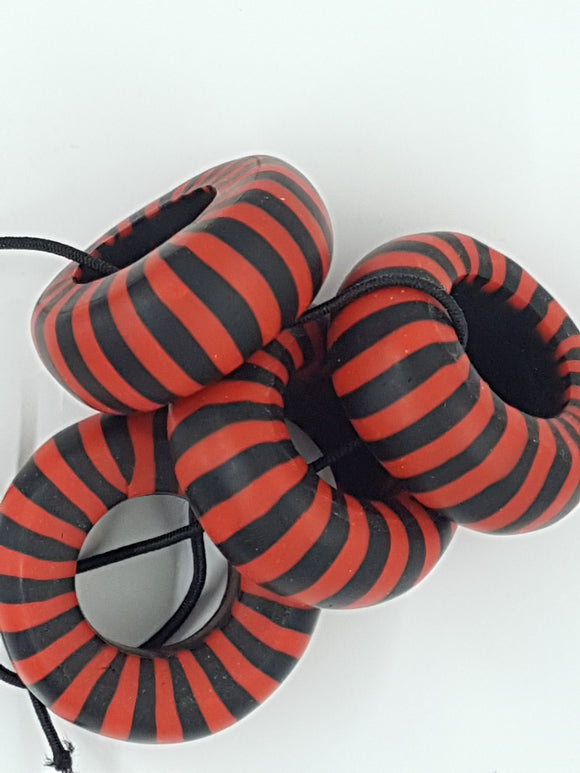 POLYMER CLAY BEAD - LIFESAVER - BLACK/RED STRIPE