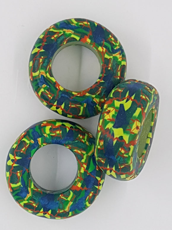 POLYMER CLAY BEAD - LIFESAVER - GREEN/BLUE MULTI