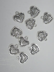 CHARMS - HEARTS - 15 X 14.5MM ANTIQUE SILVER COLOUR