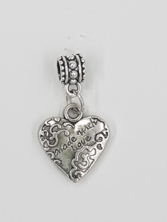 CHARMS - HEART WITH BAIL- ANTIQUE SILVER COLOUR