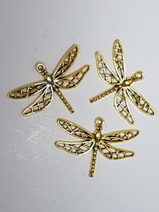 CHARMS - DRAGONFLY -35 X 25MM ANTIQUE GOLD COLOUR