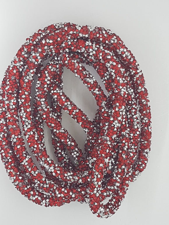 CORD - PVC  - HOLLOW - 7MM WITH RED HOT FIX RHINESTONES