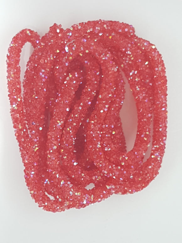 CORD - PVC  - HOLLOW - 7MM WITH AB RED HOT FIX RHINESTONES