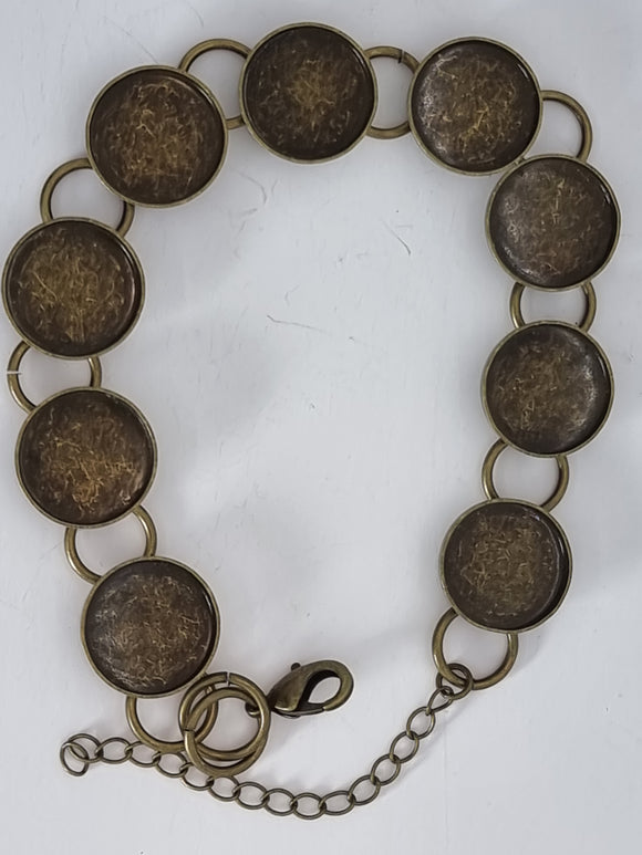 BEZEL BRACELET BLANKS - 210MM LENGTH - ROUND - ANTIQUE BRONZE