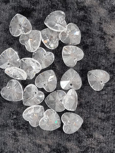 HEARTS - 14MM FACETED GLASS - CLEAR
