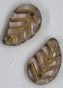 15X9-9.5X3MM CZECH LAMPWORK LEAVES - BROWN/GOLD INLAY