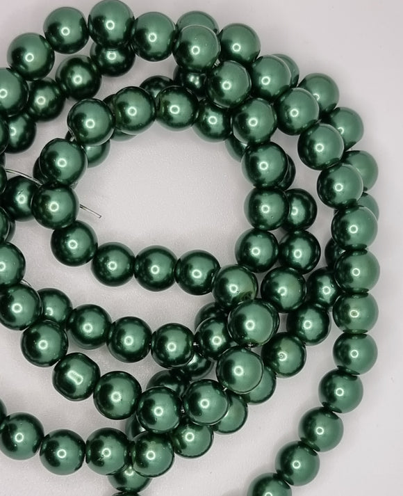 8MM GLASS ROUND PEARLS - FOREST GREEN
