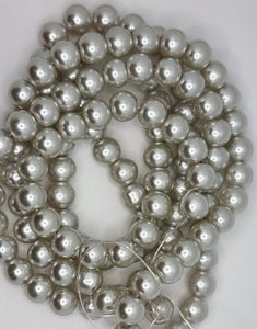 8MM GLASS ROUND PEARLS - SILVER WHITE
