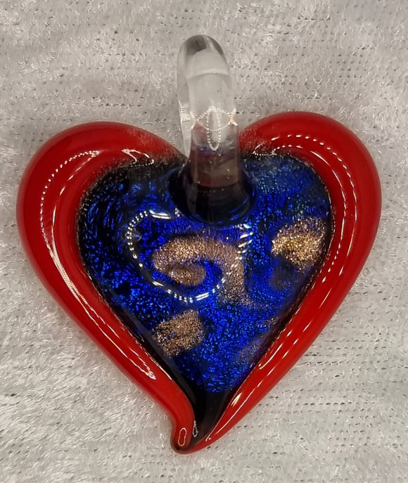 PENDANT - HEART - 40 X 35MM GLASS/DICHROIC - RED
