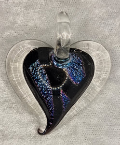 PENDANT - HEART - 40 X 35MM GLASS/DICHROIC - PURPLE/BLUE