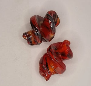 LAMPWORK - H/MADE 28 X 17MM BEAD - RED MOTTLE