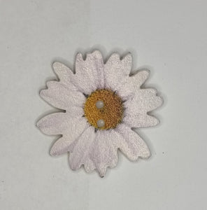 BUTTONS - 33X33MM WOODEN FLOWER - LAVENDER/WHITE