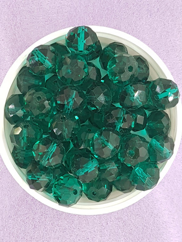 12MM ABACUS GLASS BEADS- Packet of 10 - SEA GREEN