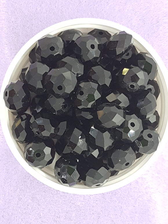 12MM ABACUS GLASS BEADS- Packet of 10 - BLACK