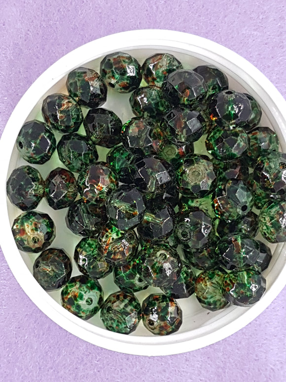 10MM ABACUS GLASS BEADS- Packet of 20 - DARK GREEN MIX