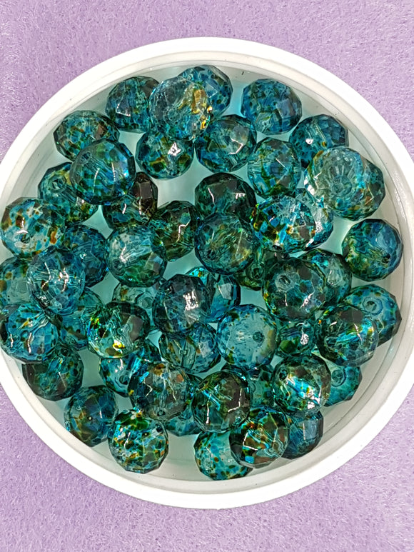 10MM ABACUS GLASS BEADS- Packet of 20 - SEA GREEN MIX