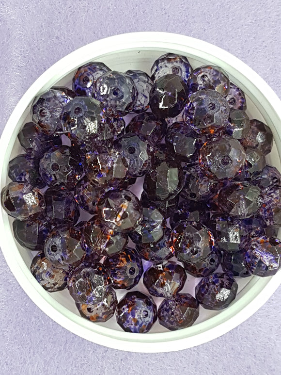 10MM ABACUS GLASS BEADS- Packet of 20 - DARK PURPLE MIX