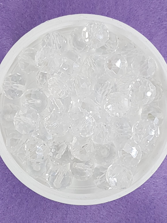 10MM ABACUS GLASS BEADS- Packet of 20 - PEARLISED CLEAR COLOUR
