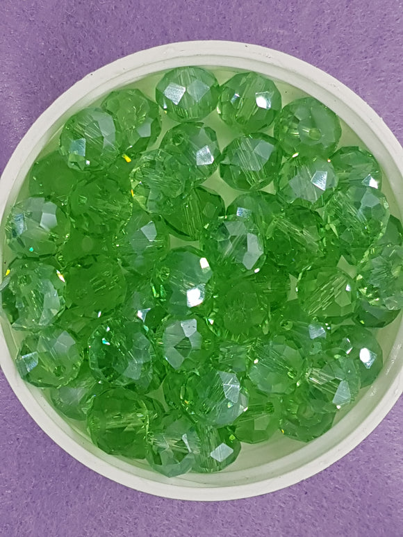 10MM ABACUS GLASS BEADS- Packet of 20 - LIME GREEN COLOUR