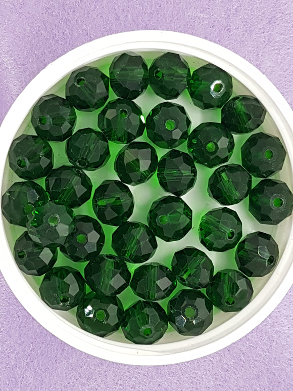 10MM ABACUS GLASS BEADS- Packet of 20 - FOREST GREEN COLOUR