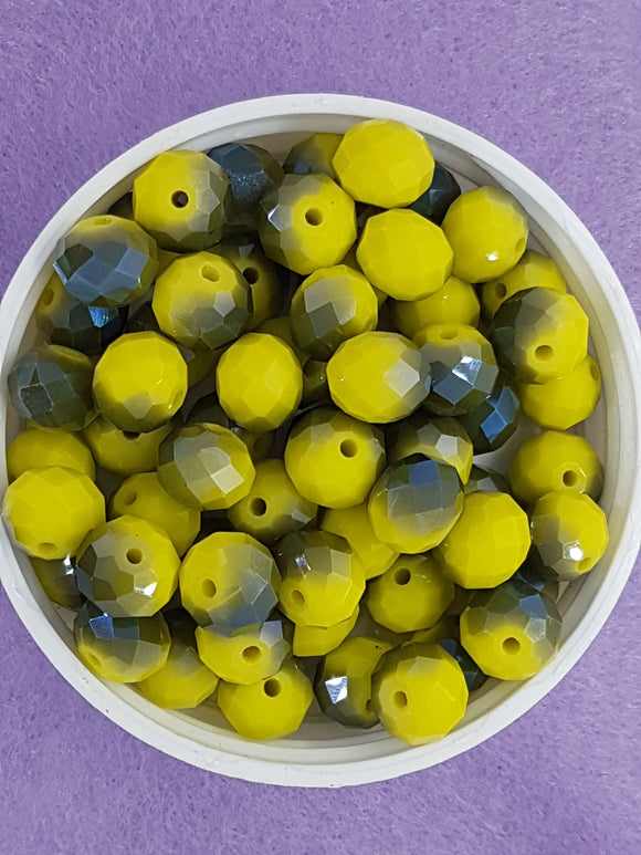 10MM ABACUS GLASS BEADS- Packet of 20 - YELLOW/PURPLE E. PLATED