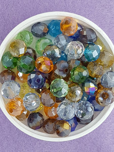 10MM ABACUS GLASS BEADS- Packet of 20 - MIXED COLOURS