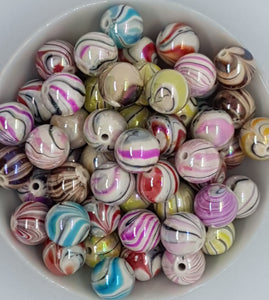 14MM ACRYLIC BEADS -MIXED COLOUR STRIPES