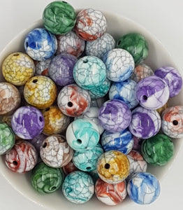 16MM ACRYLIC BEADS - OPAQUE CRACKLE BEADS MIXED COLOURS