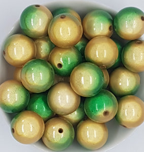 20MM ACRYLIC BEADS - GREEN/GOLD