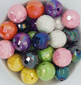 20MM ACRYLIC BEADS - MIXED COLOURS - FACETED BUBBLEGUM