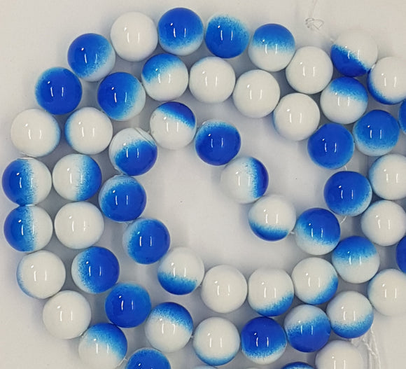 14MM GLASS BEADS - 20 PER PACKET - COBALT AND WHITE