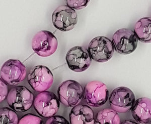 10MM GLASS BEADS - 25 per pack - PINK with Purple/Black Mottle