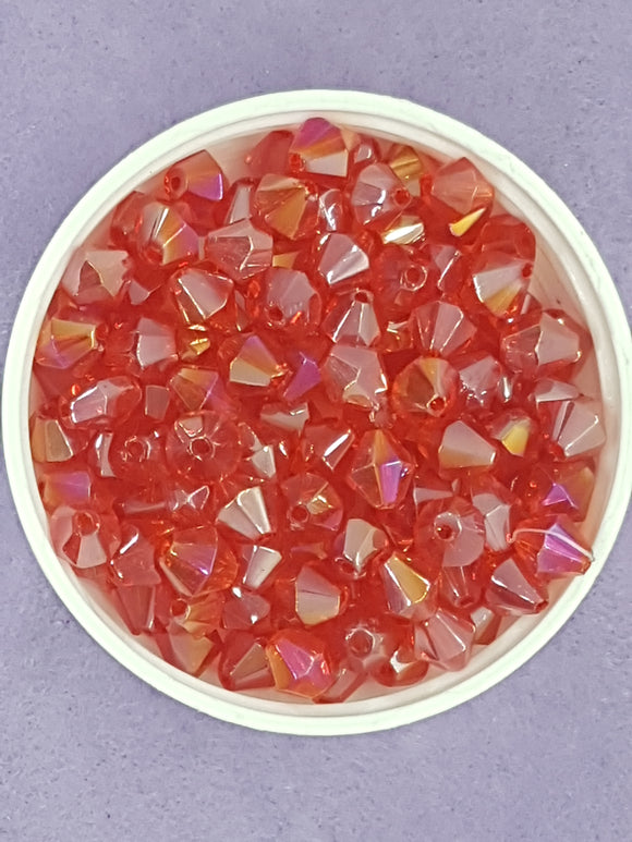 BICONES - 8MM GLASS BEADS - AB RED