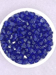 BICONES - 6MM CRYSTAL GLASS FACETED BEADS - GRADE AA - COBALT