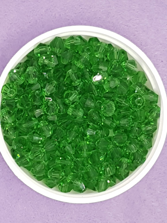 BICONES - 6MM GLASS FACETED BEADS - COLOUR - LIME GREEN