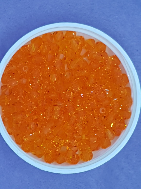 BICONES - 6MM CRYSTAL GLASS FACETED BEADS - GRADE AA - ORANGE