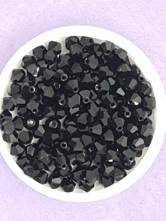 BICONES - 6MM CRYSTAL GLASS FACETED BEADS - GRADE AA - BLACK