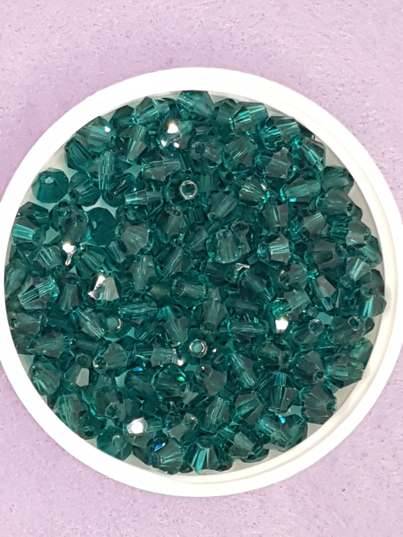 BICONES - 6MM CRYSTAL GLASS FACETED BEADS - GRADE AA - TEAL BLUE