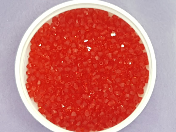 BICONES - 3MM CRYSTAL GLASS FACETED BEADS - GRADE AA - BRIGHT RED