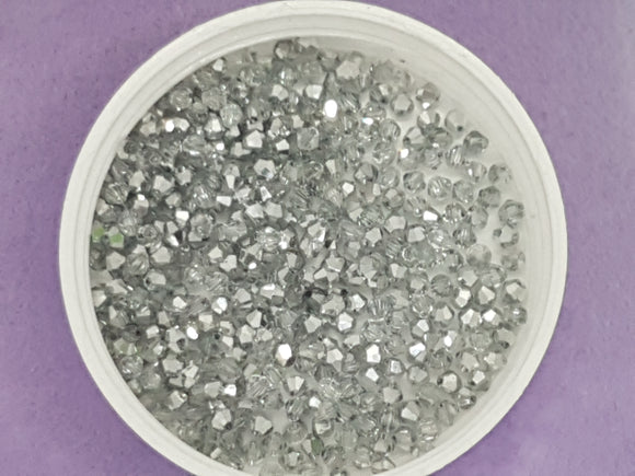 BICONES - 3MM CRYSTAL GLASS FACETED BEADS - GRADE AA - SILVER PLATED