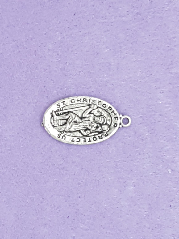 CHARMS - ST CHRISTOPHER MEDAL - 26 X 14MM - ANTIQUE SILVER COLOUR