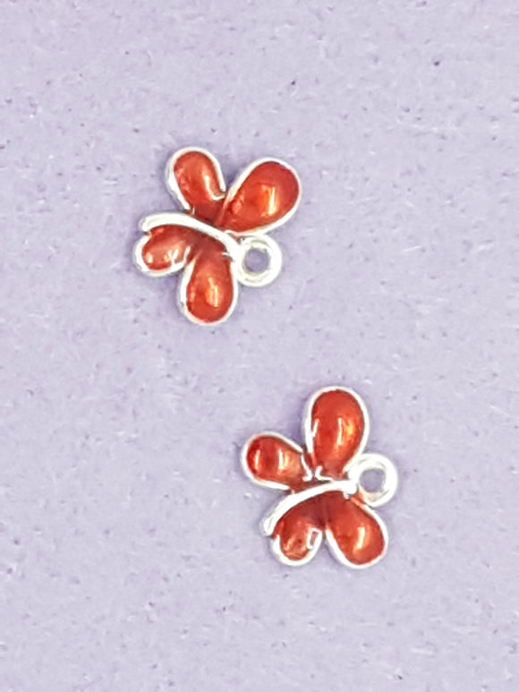 CHARMS - BUTTERFLIES - 12 X 10MM - ENAMEL - RED COLOUR