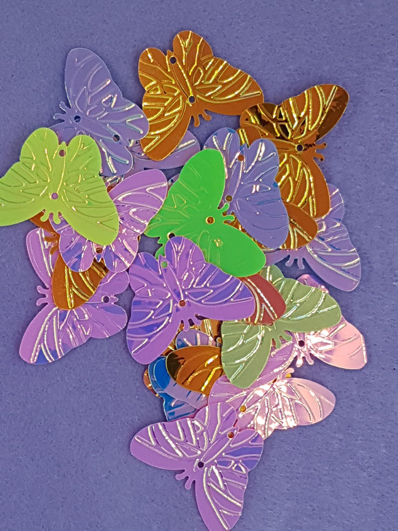 CHARMS - BUTTERFLIES - 30 X 24MM - SEQUINS - MIXED COLOURS