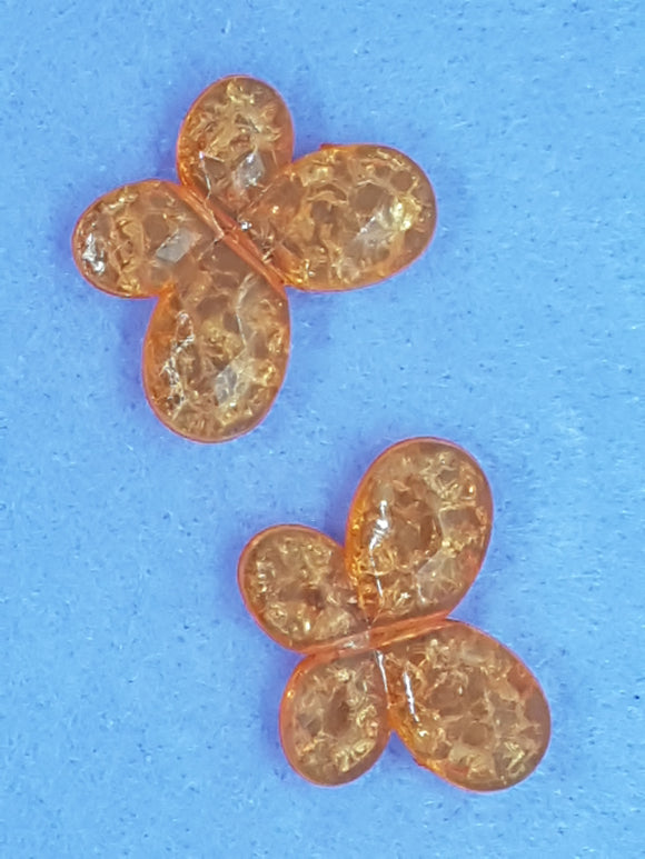 CHARMS - BUTTERFLIES - 30 X 21MM - CRACKLE ACRYLIC - ORANGE COLOUR