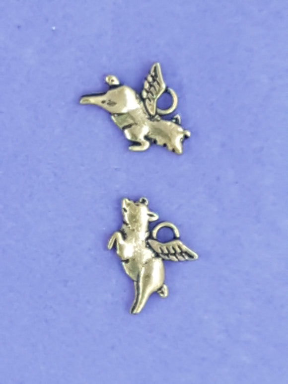 CHARMS - FLYING PIG - 21 X 20MM - ANTIQUE GOLDEN